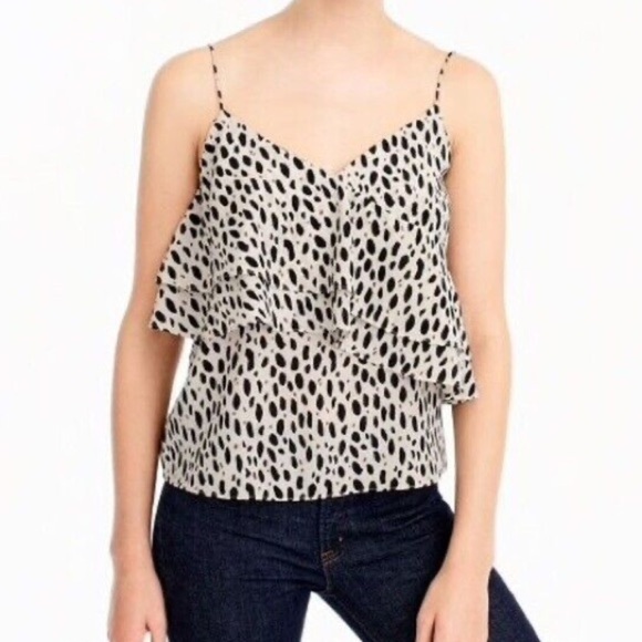 J. Crew Tops - J. Crew Silk Ruffled Leopard Cami Blouse Tank Top